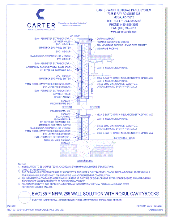 EVO™285 NFPA 285 Wall Solution With ROXUL CavityRock®: Typical Wall Section