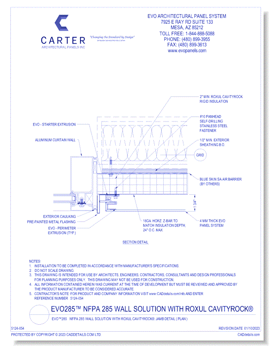 EVO™285 NFPA 285 Wall Solution With ROXUL CavityRock®: Jamb Detail ( Plan )