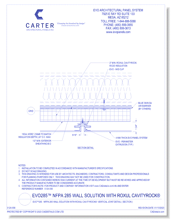 EVO™285 NFPA 285 Wall Solution With ROXUL CavityRock®: Vertical Joint Detail ( Section )