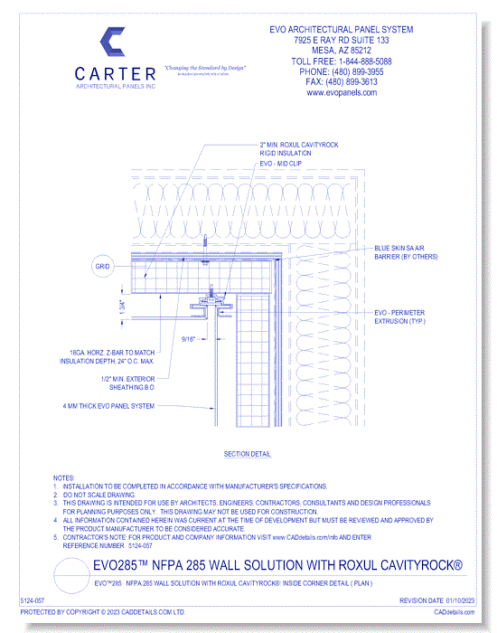 EVO™285 NFPA 285 Wall Solution With ROXUL CavityRock®: Inside Corner Detail ( Plan )