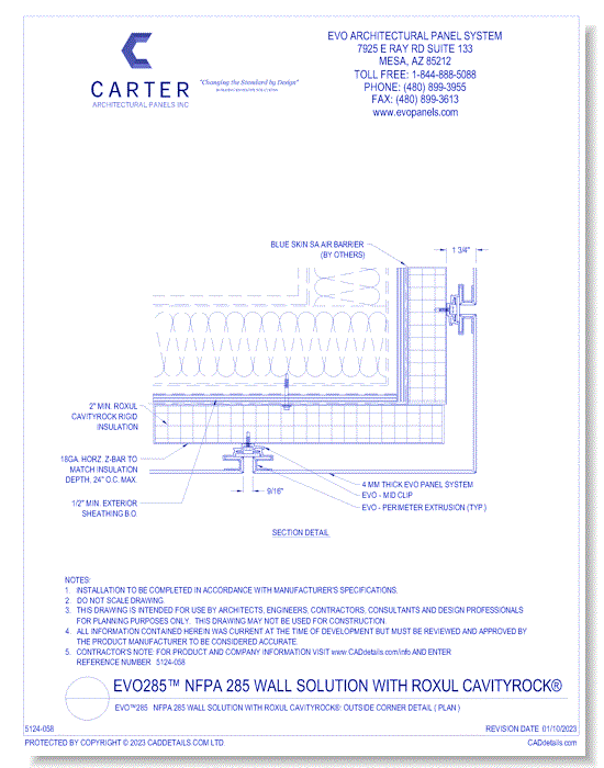 EVO™285 NFPA 285 Wall Solution With ROXUL CavityRock®: Outside Corner Detail ( Plan )