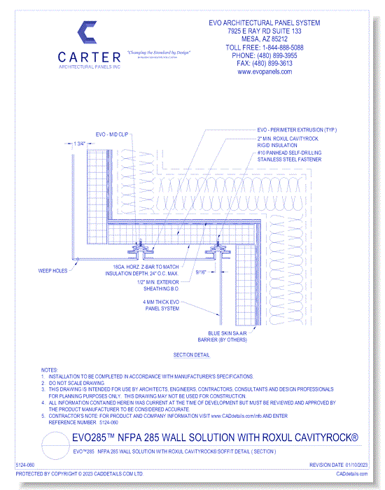 EVO™285 NFPA 285 Wall Solution With ROXUL CavityRock®:Soffit Detail ( Section )