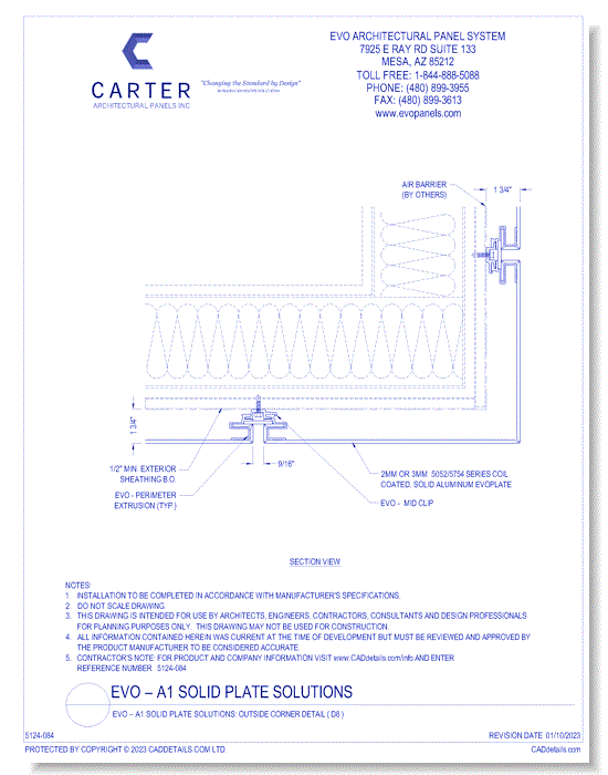 EVO – A1 Solid Plate Solutions: Outside Corner Detail ( D8 )