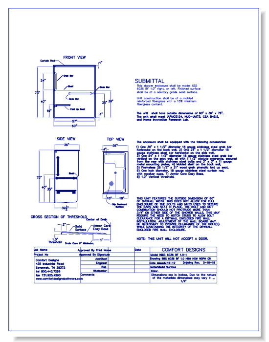 60": Shower - AcrylX™ Applied Acrylic (XSS6036BF) or Solid Surface Barrier Free Shower (SSS6036BF)