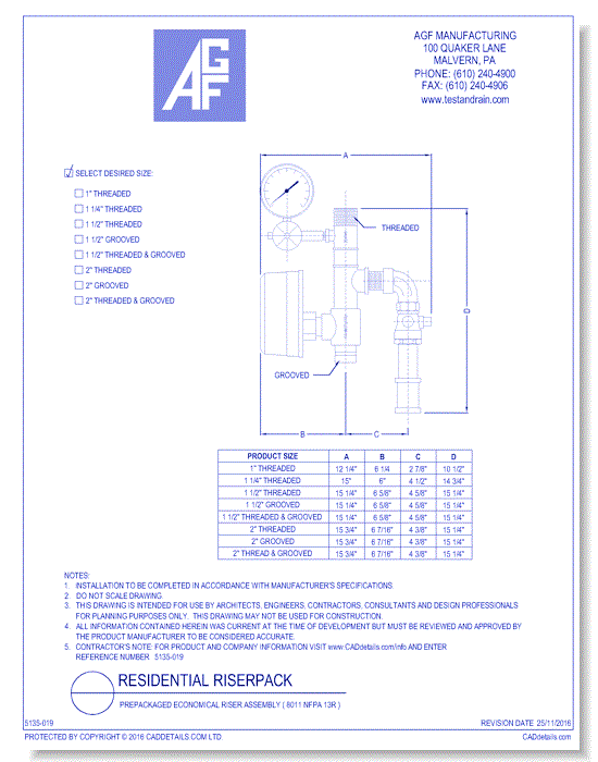 Prepackaged Economical Riser Assembly ( 8011 NFPA 13R )