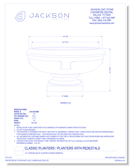 42" Cordoba Bowl Planter w/ Essex Pedestal