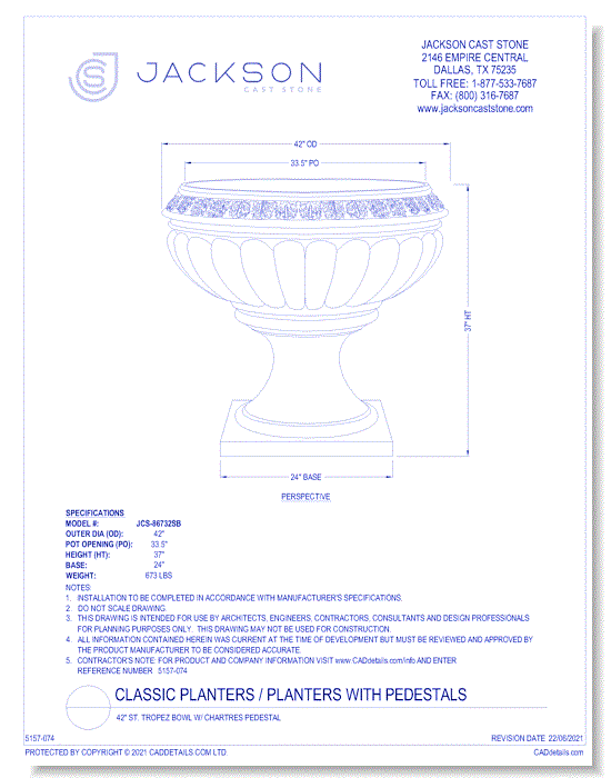 42" St. Tropez Bowl With Chartres Pedestal