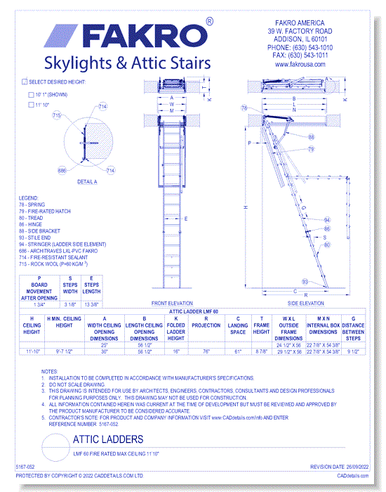 Attic Ladder: LMF 60 Fire Rated Max Ceiling 11’10"