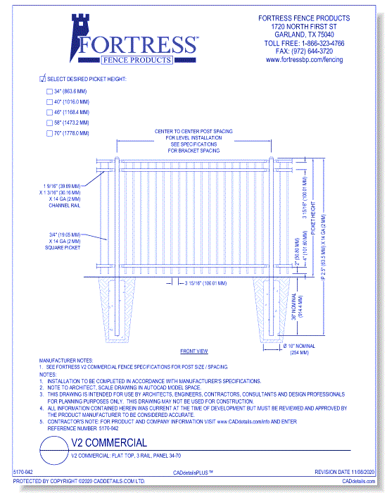 V2 Commercial: Flat Top, 3 Rail, Panel 34-70