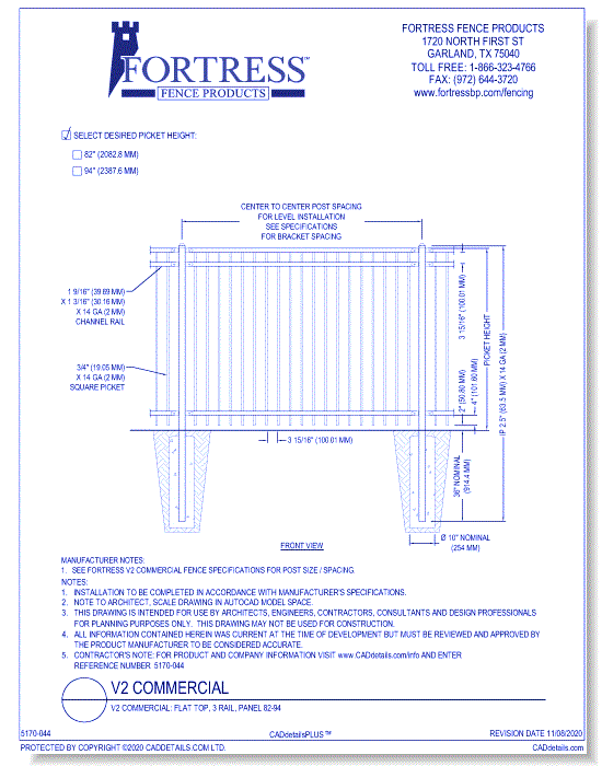 V2 Commercial: Flat Top, 3 Rail, Panel 82-94