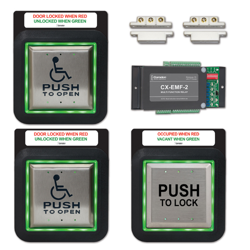 CAD Drawings Camden Door Controls Restroom Control System Kits: 2 Door Aura(tm) Illuminated Push Plate Switch Restroom Control System (CX-WC14FM)