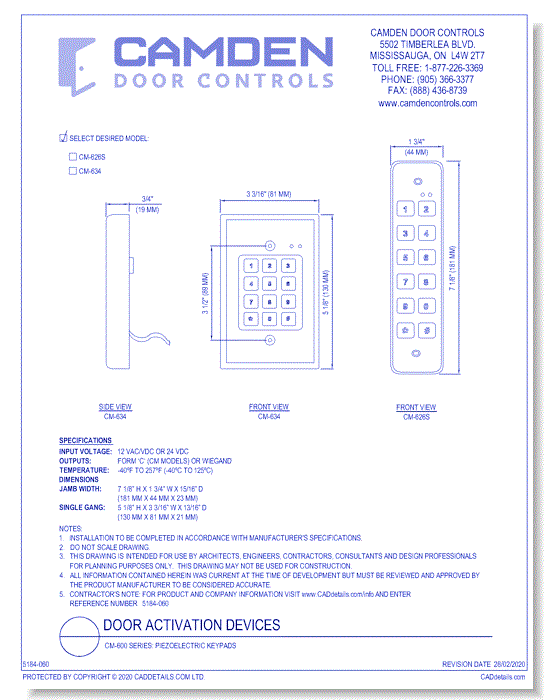 CM-600 Series: Piezoelectric Keypads