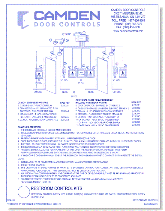 Barrier Free Restroom Control Kits: 2 Door Aura(tm) Illuminated Push Plate Switch Restroom Control System (CX-WC14FM)