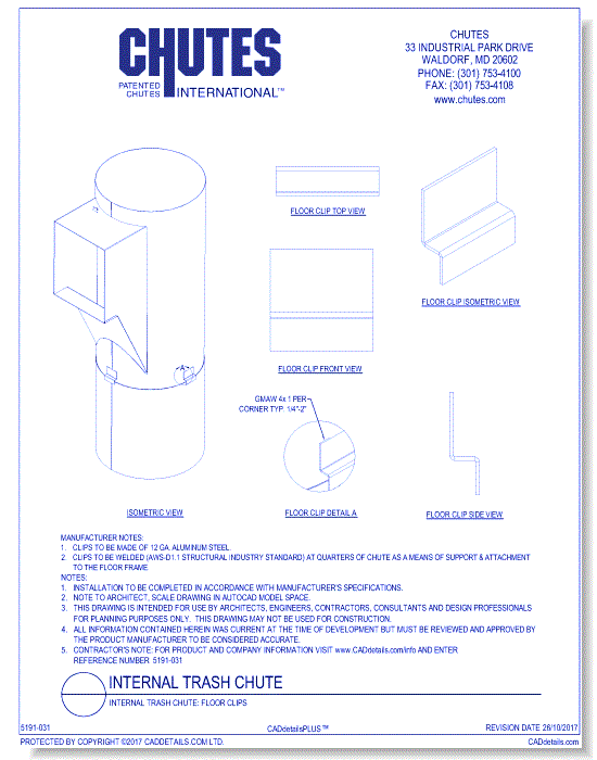 Internal Trash Chute: Floor Clips