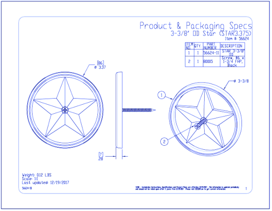 Accents: 3-3/8" Decorative Metal Star - OWT - 56624 (STAR3.375)