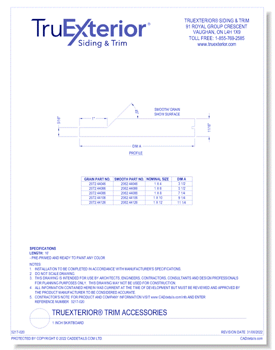 Trim Accessories: 1 Inch Skirtboard