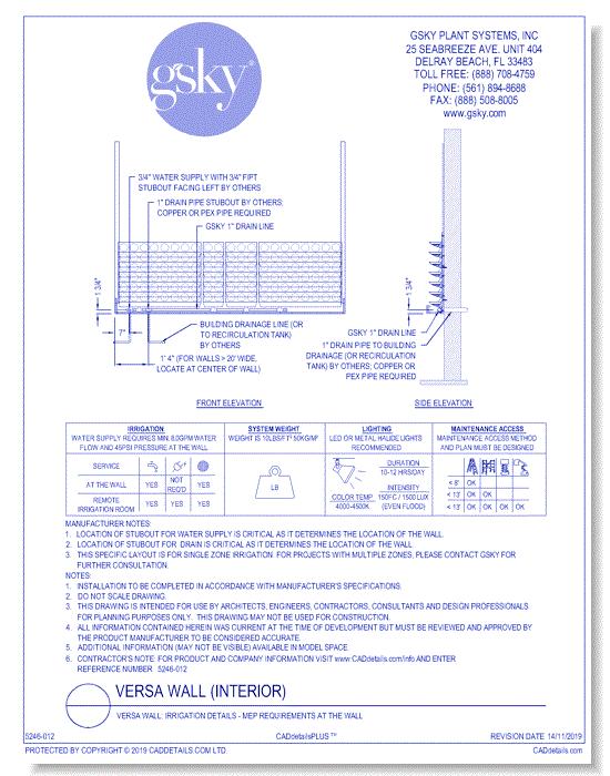 Versa Wall: Irrigation Details - MEP Requirements At The Wall