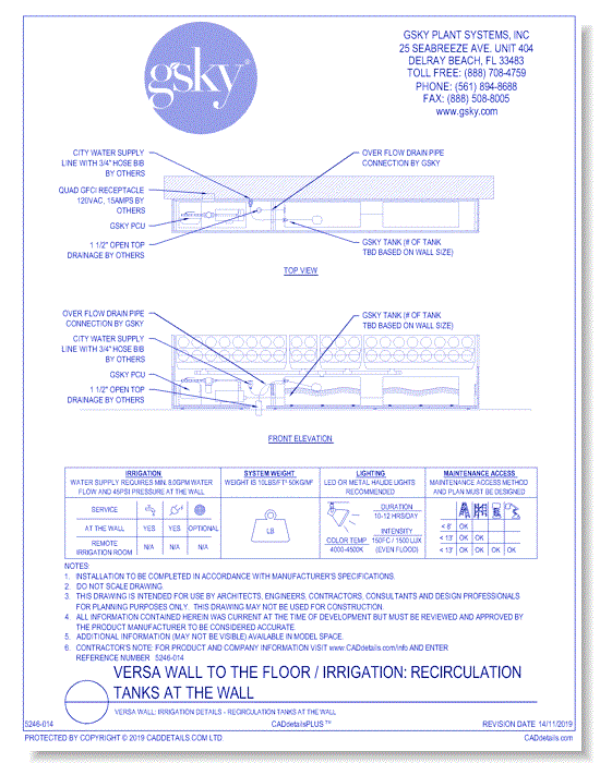 Versa Wall: Irrigation Details - Recirculation Tanks At The Wall