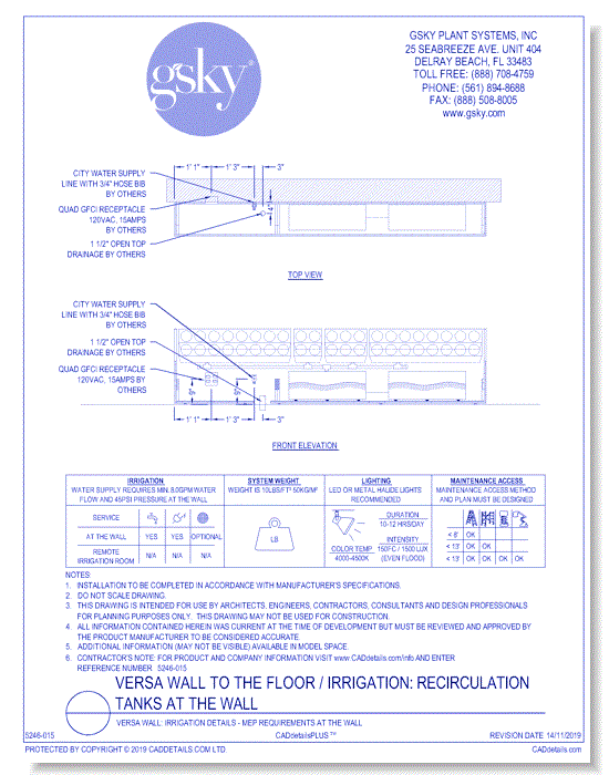 Versa Wall: Irrigation Details - MEP Requirements At The Wall