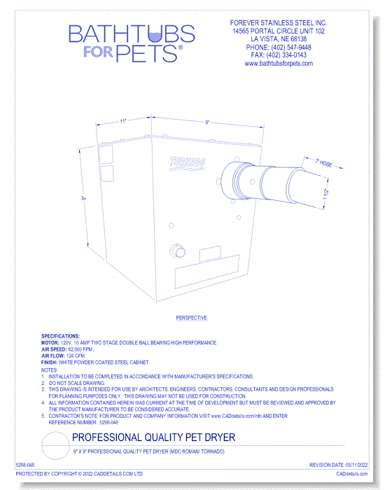 9" x 9" Professional Quality Pet Dryer (MDC Romani Tornado)