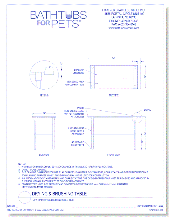 54" x 24" Drying & Brushing Table (D54)