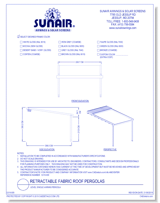 Level Single Awning Pergola 