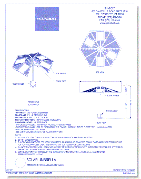 Solar Umbrella - Attachment For Solar Carousel Tables