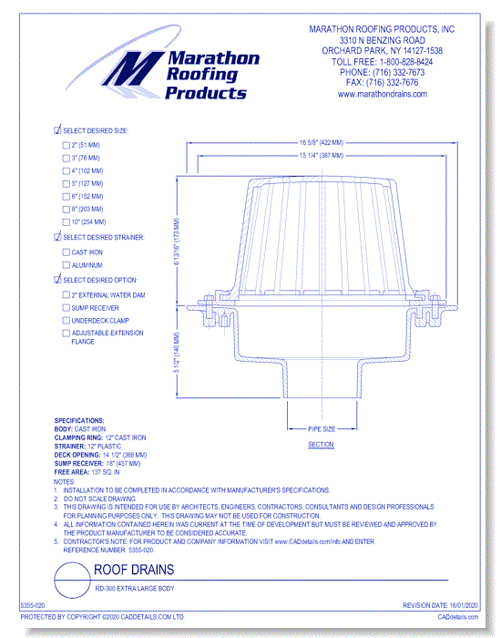 Roof Drains: RD-300 Extra Large Body 