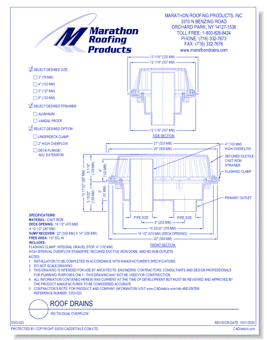 Roof Drains: RD-700 Dual Overflow