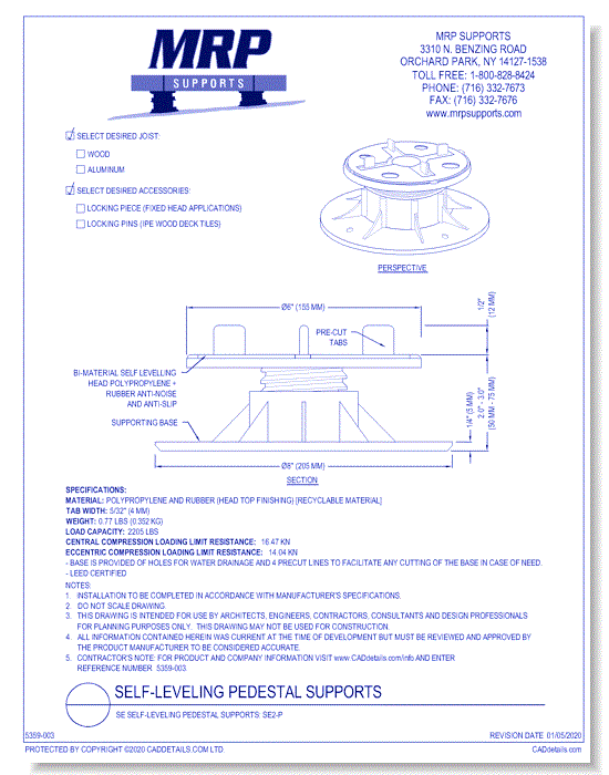 SE Self-Leveling Pedestal Supports: SE2-P