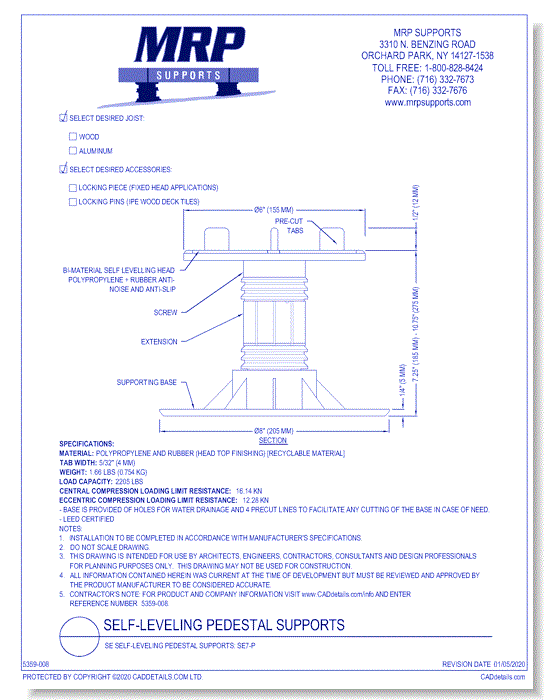 SE Self-Leveling Pedestal Supports: SE7-P