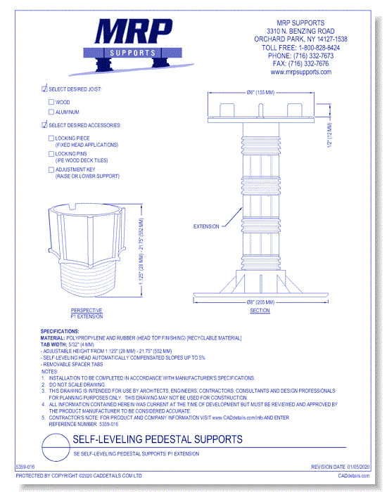 SE Self-Leveling Pedestal Supports: P1 Extension