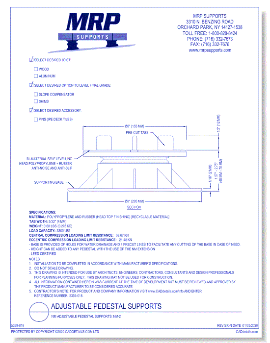 NM Adjustable Pedestal Supports: NM-2