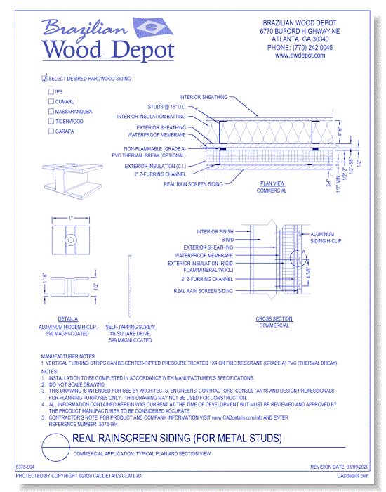 Real Rain Screen™ Siding (Metal Studs): Typical Plan and Section View