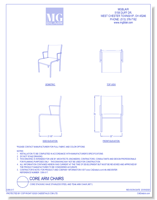 Core Stacking Wave Stainless Steel and Teak Arm Chair (#671)