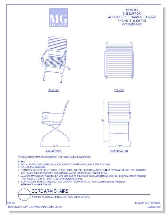 Core Folding Iron and Teak High Back Arm Chair (#701)