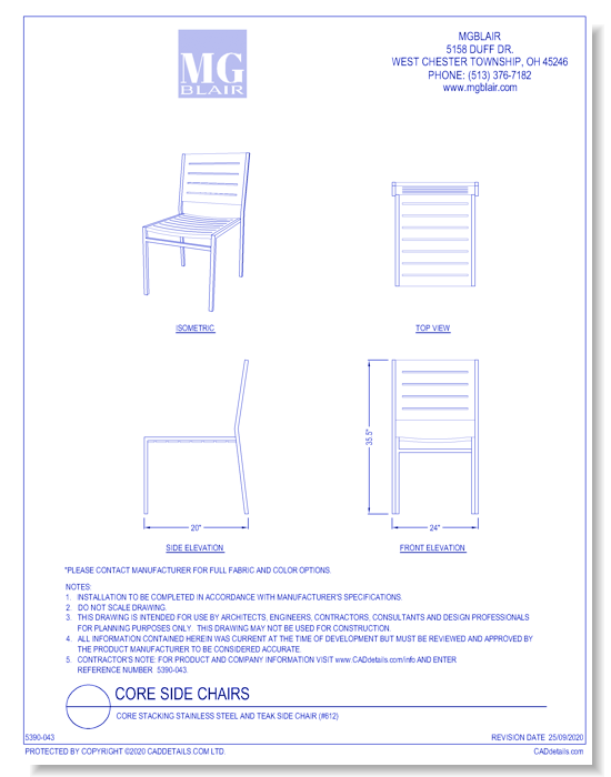 Core Stacking Stainless Steel and Teak Side Chair (#612)