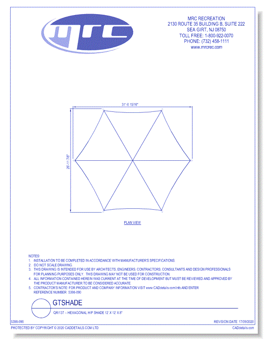 GameTime: Hexagonal Hip Shade 30’ x 30’ x 10" (QRI137)