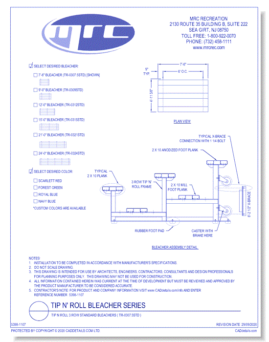 National Recreation Systems: Tip N Roll 3 Row Standard Bleachers (TR-0307.5STD)