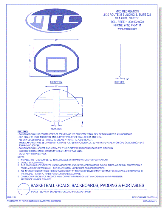 Bison: Dura Steel™ Fan-Shaped Playground Backboard (BA495)