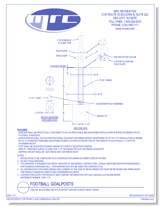 Bison: Deluxe Adjustable Height Goalpost Ground Sleeve (FB45S, FB55S)