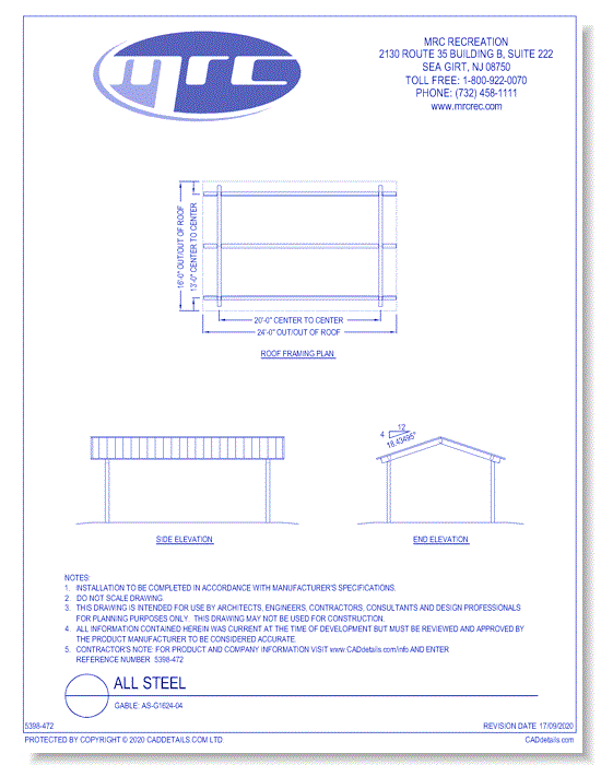 RCP Shelters: All Steel-Gable (AS-G1624-04)