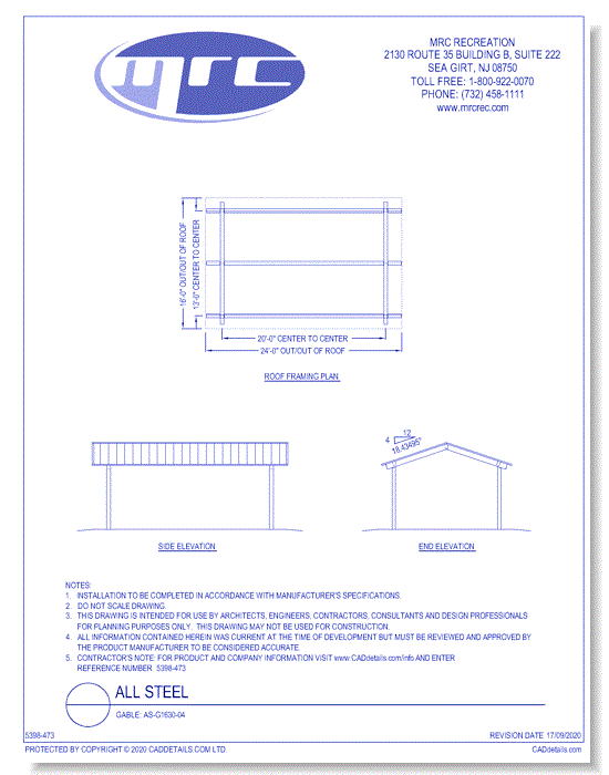RCP Shelters: All Steel-Gable (AS-G1630-04)