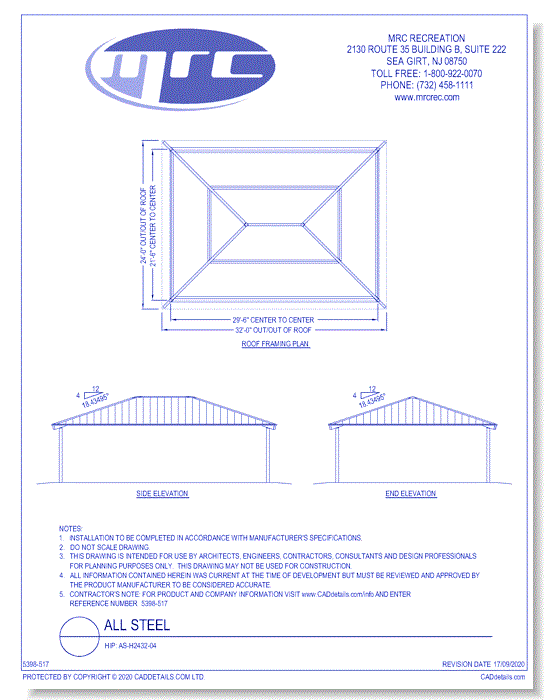 RCP Shelters: All Steel-Hip (AS-H2432-04)