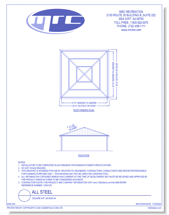 RCP Shelters: All Steel-Square Hip (AS-SQ30-04)