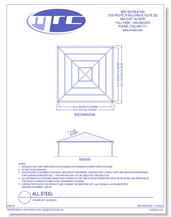 RCP Shelters: All Steel-Square Hip (AS-SQ36-04)