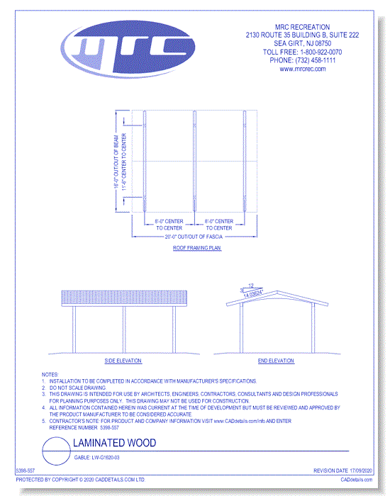 RCP Shelters: Laminated Wood-Gable (LW-G1620-03)