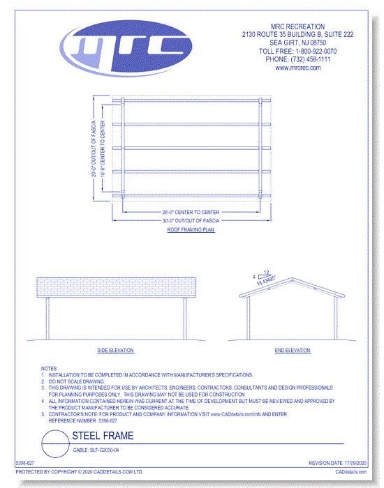 RCP Shelters: Steel Frame-Gable (SLF-G2030-04)