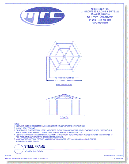 RCP Shelters: Steel Frame-Hexagon (SLF-HEX20-04)
