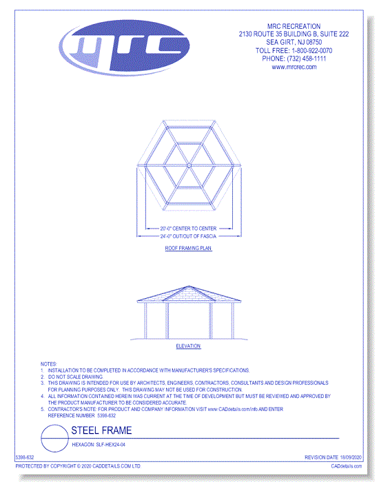 RCP Shelters: Steel Frame-Hexagon (SLF-HEX24-04)